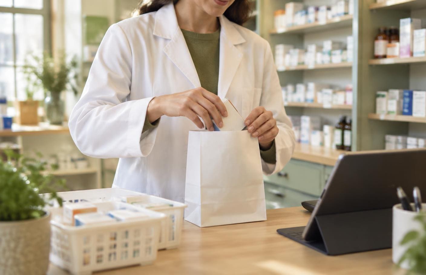 A pharmacist preparing a prescription order